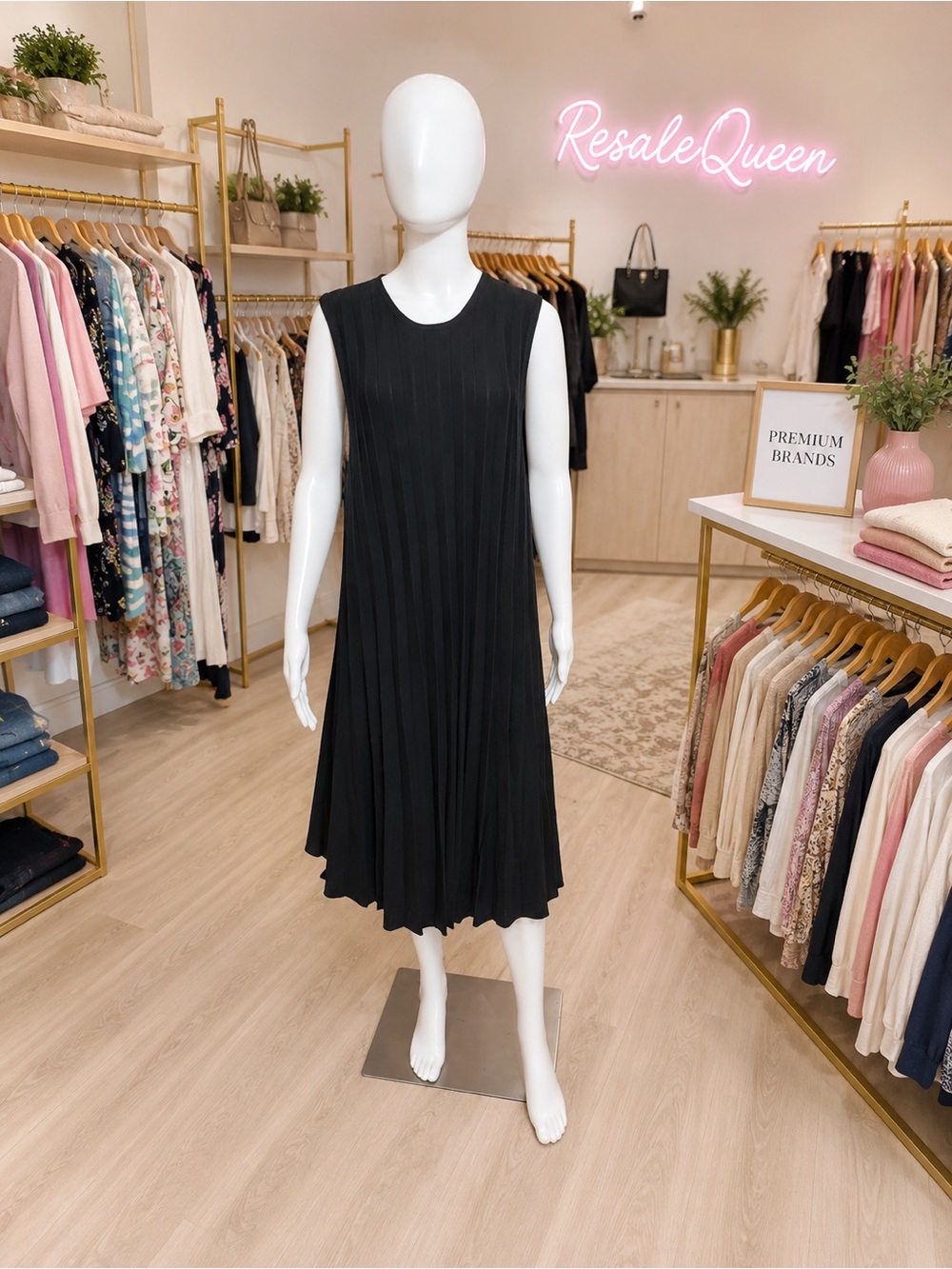 J. Crew Black Sleeveless Pleated Midi Dress